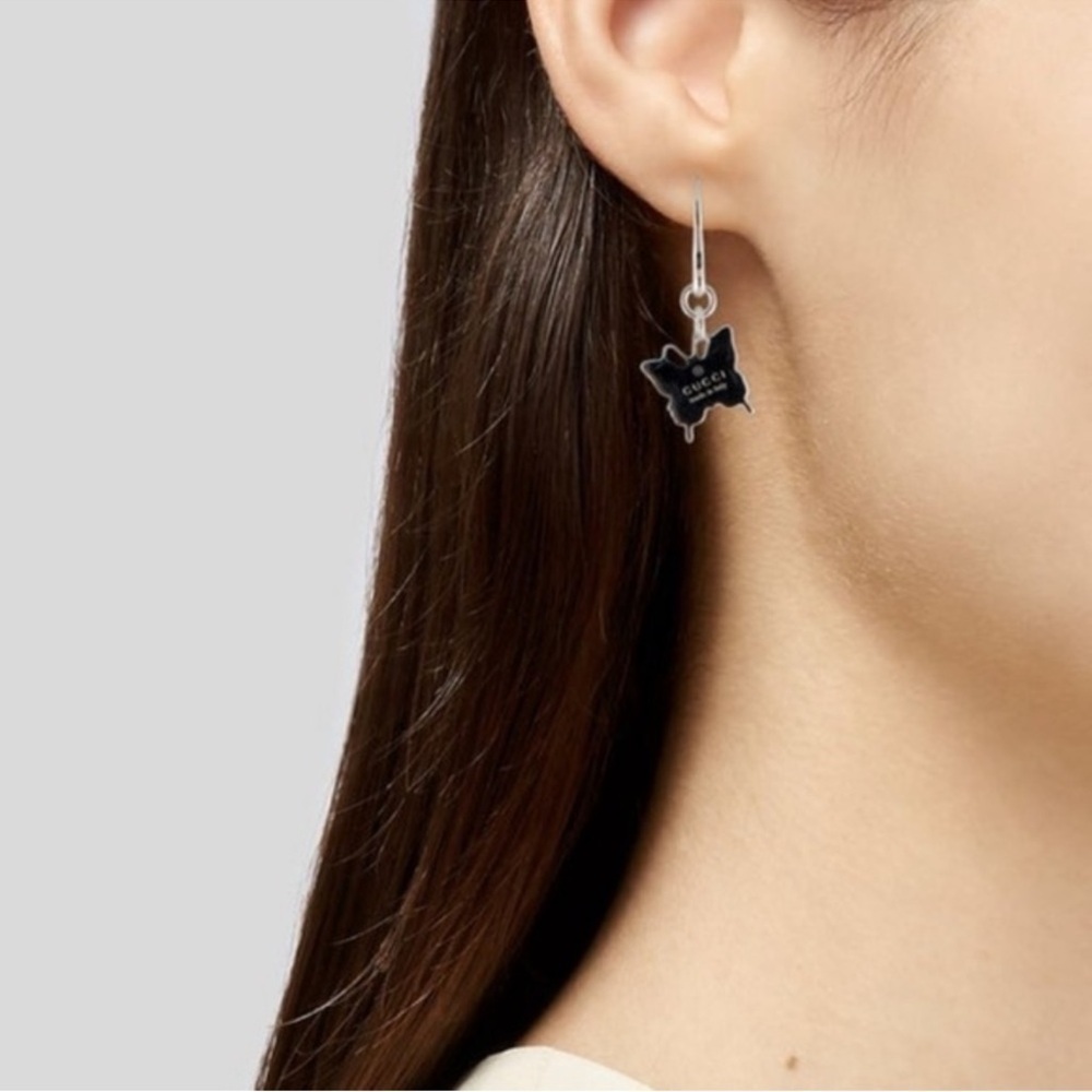 Gucci Butterfly Sterling Silver Drop Earrings Authentic Made in Italy - Picture 7 of 8